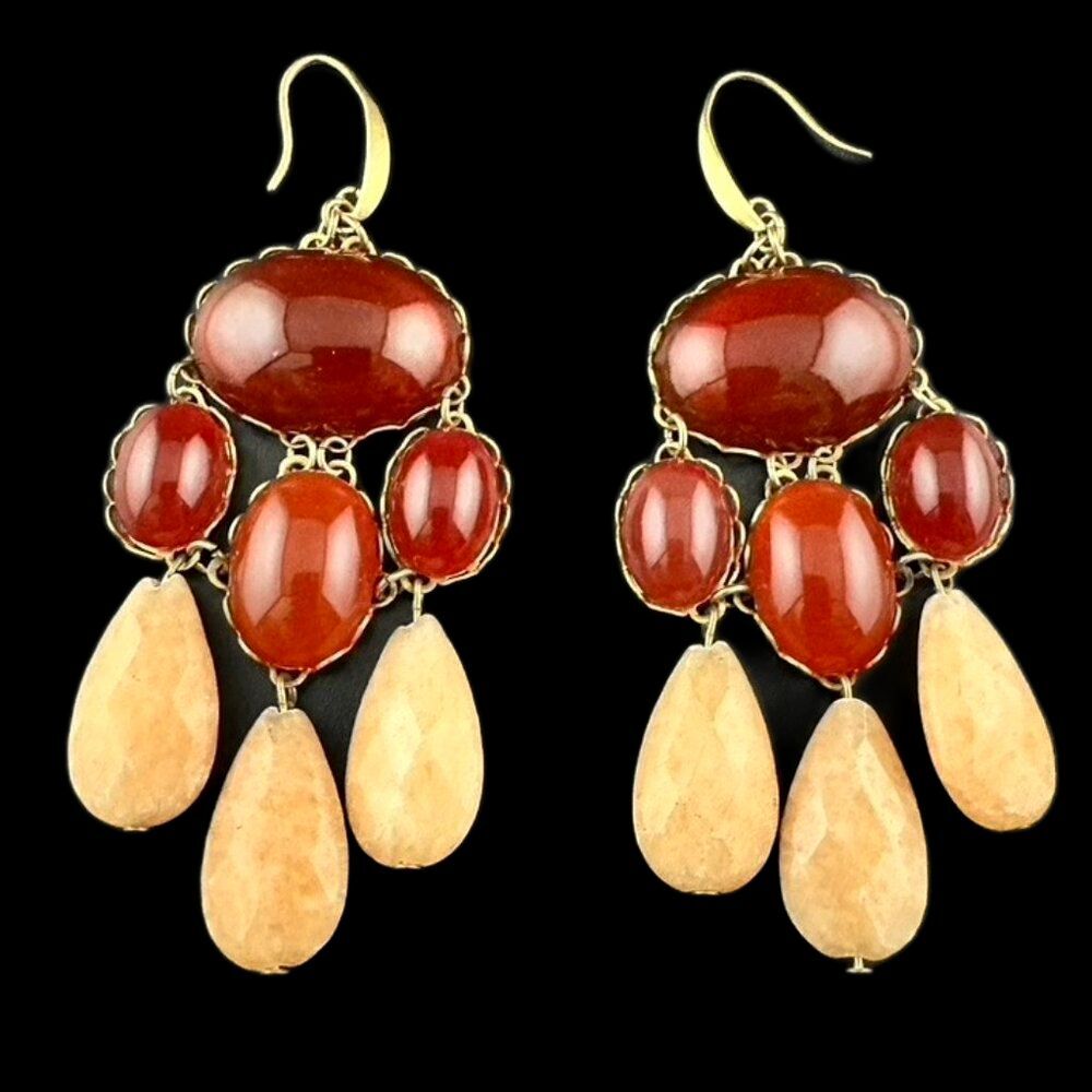 David Aubrey Gold tone Statement Earrings Colorful Gemstone Stones